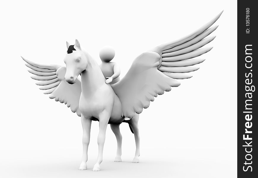 3d man and white winged horse