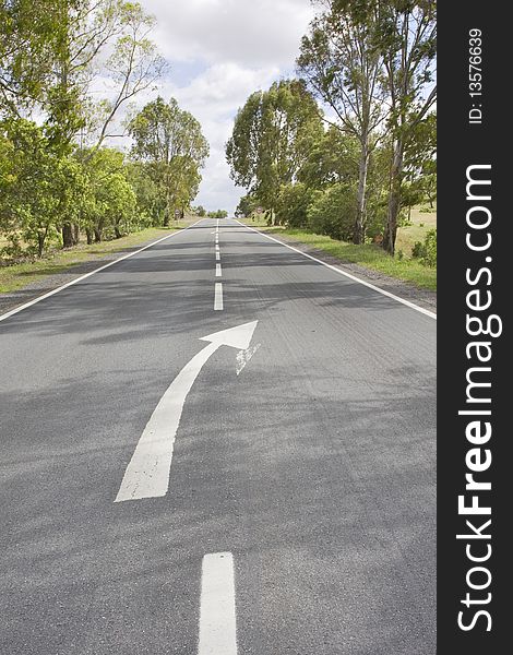 Empty countryside road among trees and fields at summer day (Freedom concept)