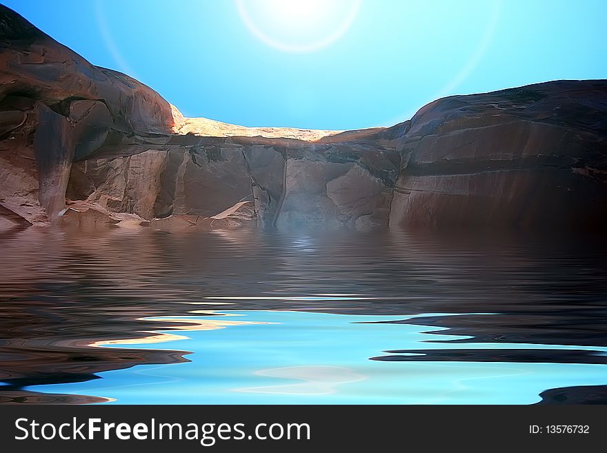 Rock and its reflection in the water