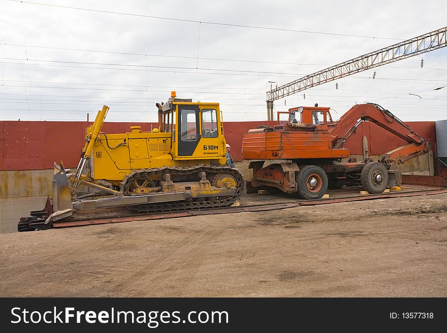 The two heavy building bulldozer