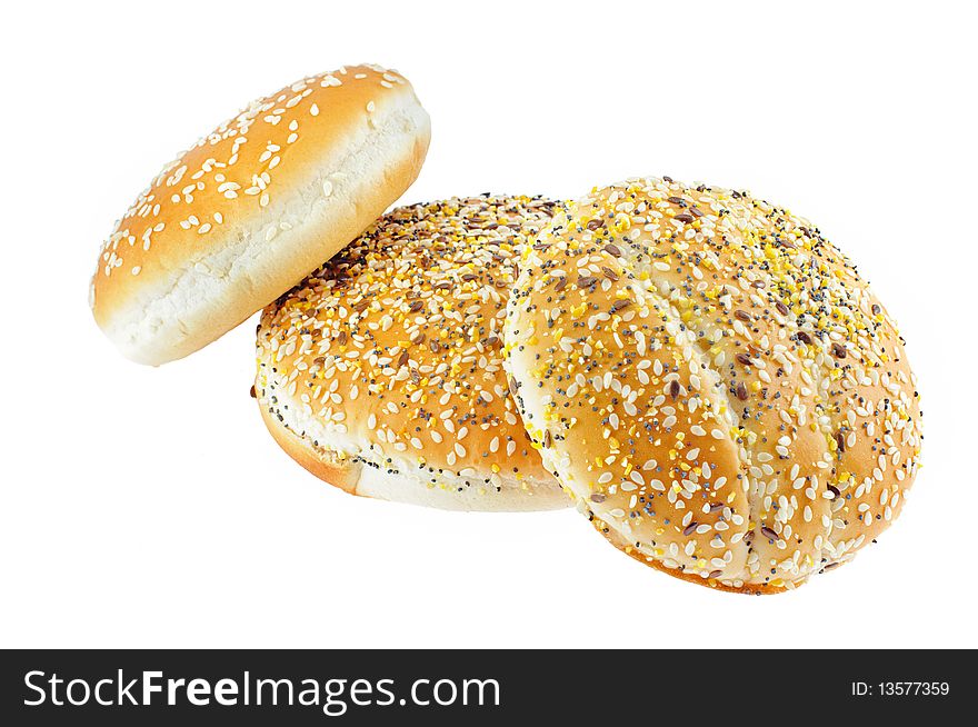 Appetizing buns with sesame isolated on white. Appetizing buns with sesame isolated on white