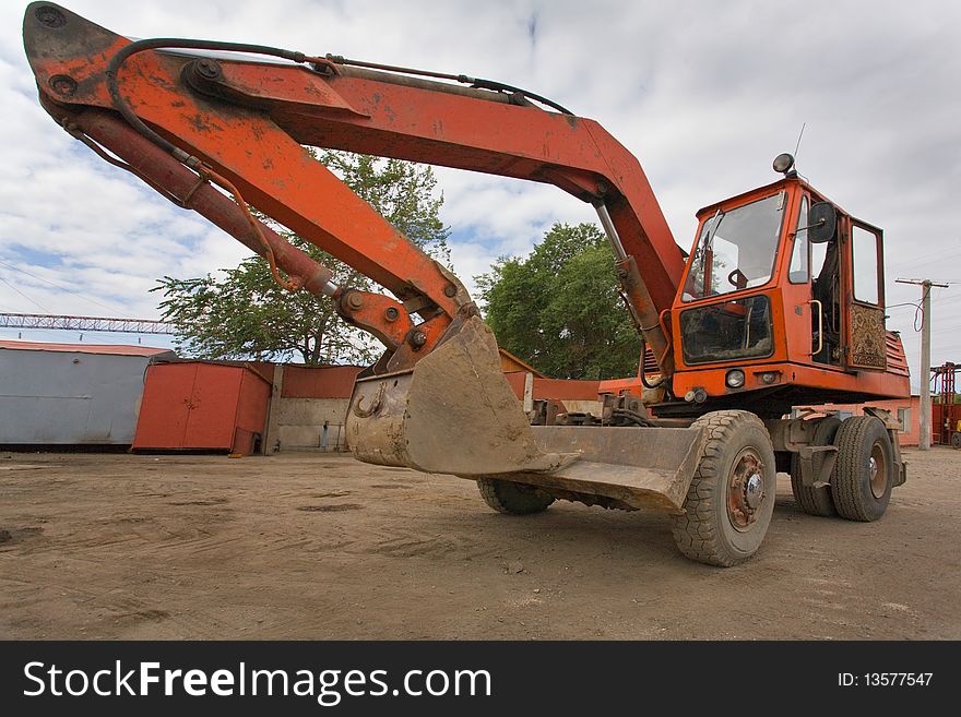 The red heavy building bulldozer