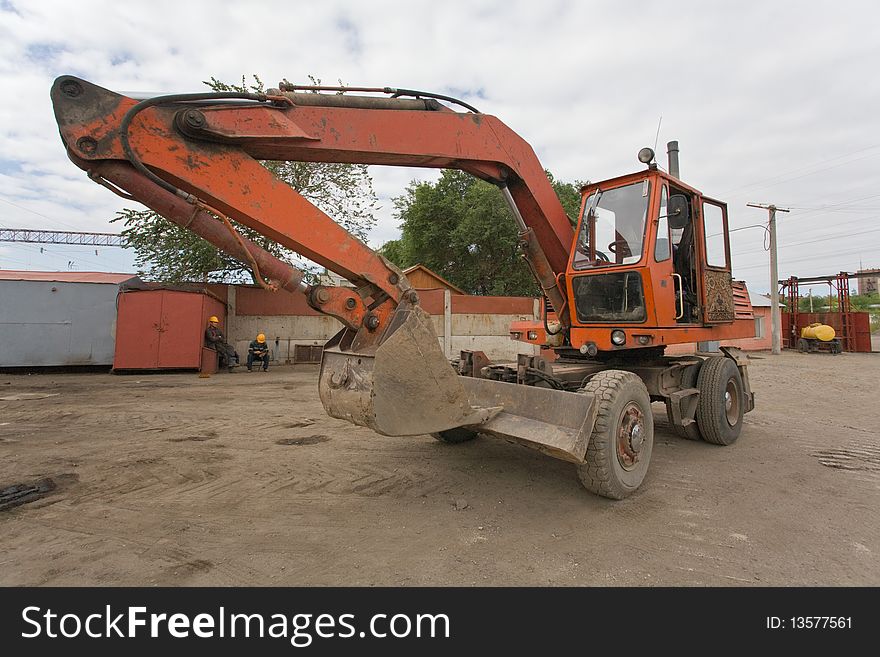 The red heavy building bulldozer