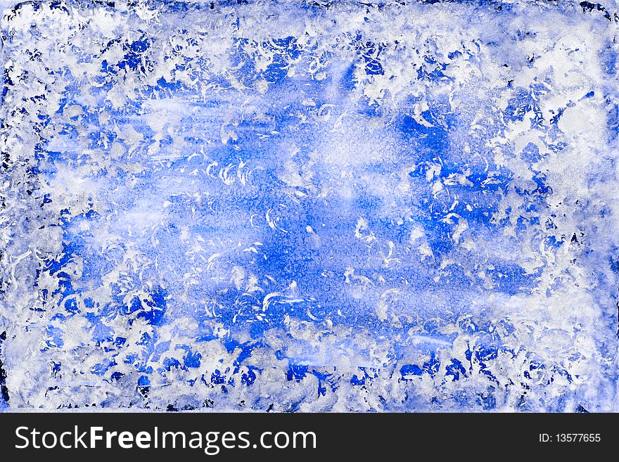 Texture of the paper with a watercolor painting blue