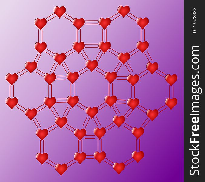 Molecule of heart on a violet background