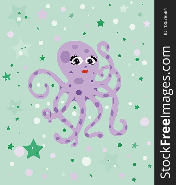 Cheerful octopus floating on the sea