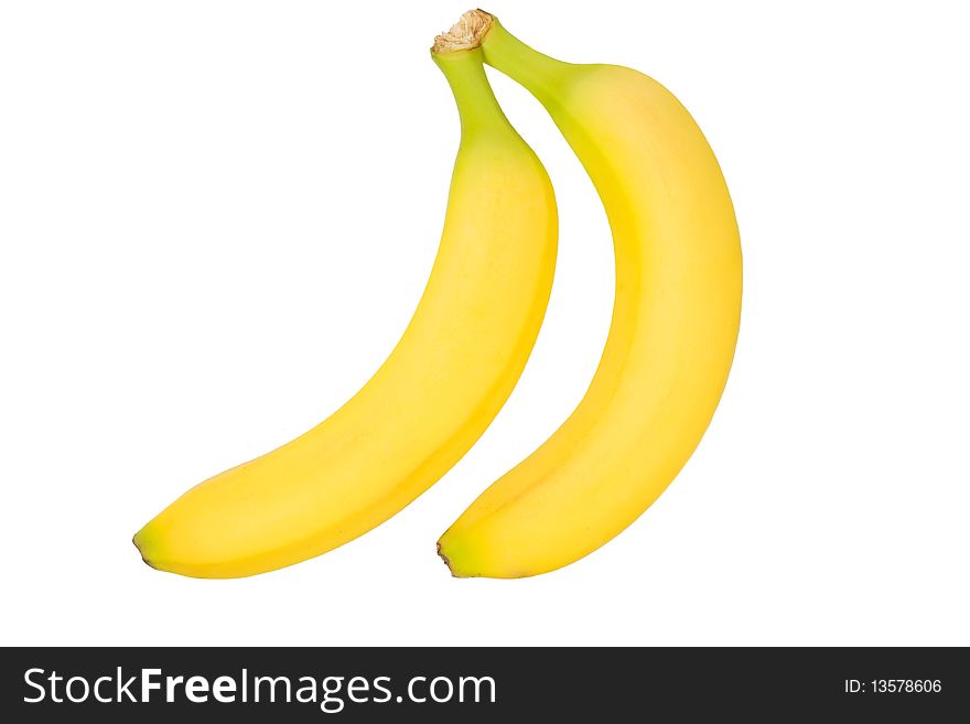 Two ripe bananas. Isolated on white