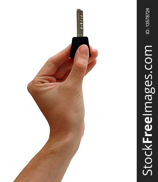 The Key in the Hand to Success isolated on the white Background