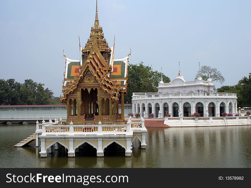 Gold pagoda in Palace middle of pool. Gold pagoda in Palace middle of pool