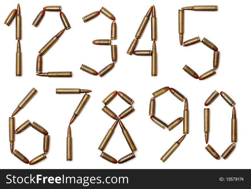 Numbers made of cartridges isolated on white background