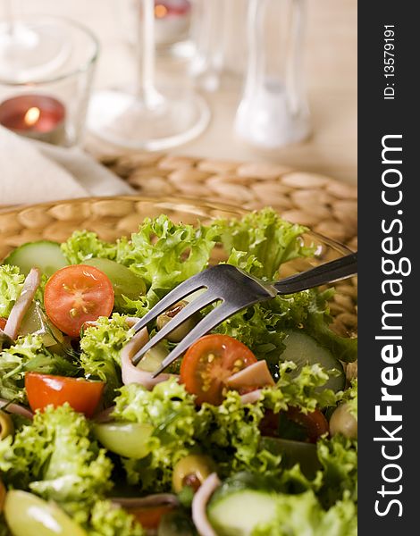 Healthy green salad Isolated on white.