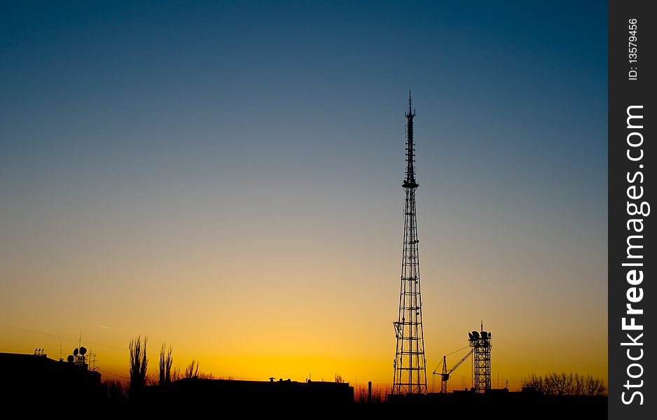 TV tower over sunset