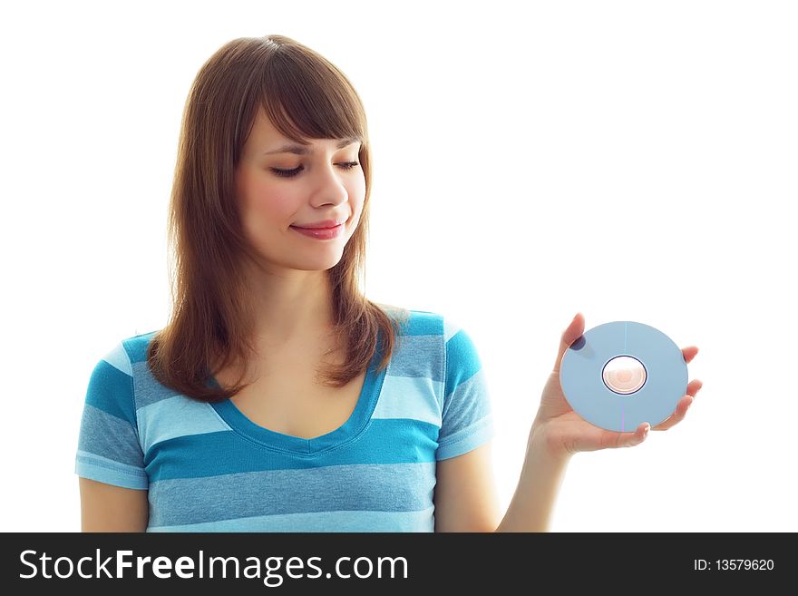 Girl holds a compact disk