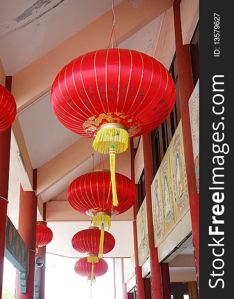 A chinese red lantern close up