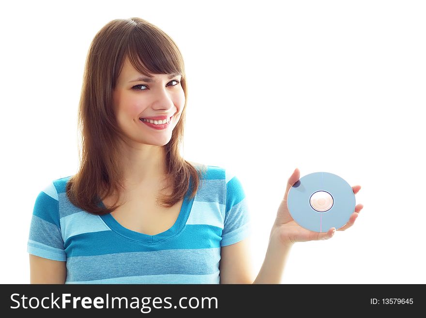 Girl holds a compact disk