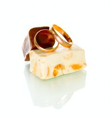 Gold Rings And Chocolate Candy Stock Photography Gold Rings And Chocolate Candy Stock Photography