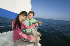 Couple Dinking White Wine On Sailboat Stock Photography Couple Dinking White Wine On Sailboat Stock Photography