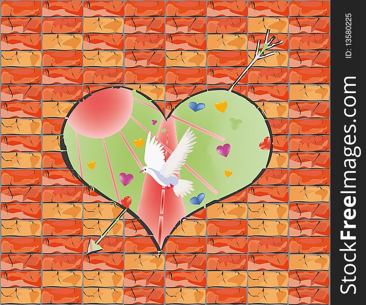 Brick wall in which the hole in the form of heart behind which the enormous world of love is done. Brick wall in which the hole in the form of heart behind which the enormous world of love is done