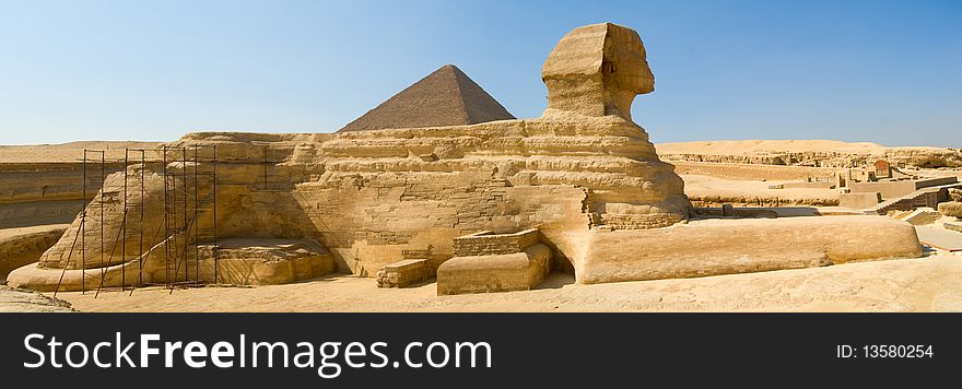 The majestic Sphinx on the background of the famous pyramids. The majestic Sphinx on the background of the famous pyramids