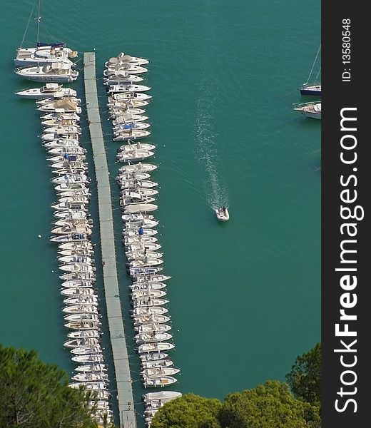 Elevated view of the detail of a yachts marina. Elevated view of the detail of a yachts marina