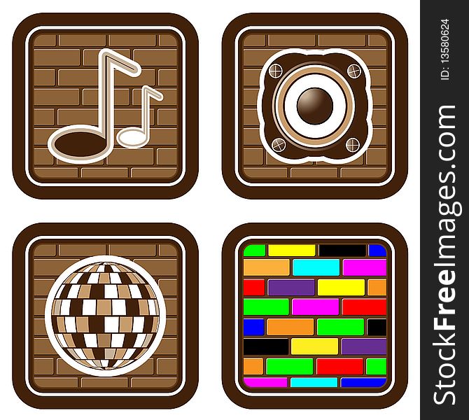 Brick buttons with musical icons for web devices