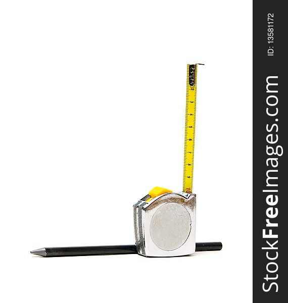 Pencil and tape-measure isolated on white