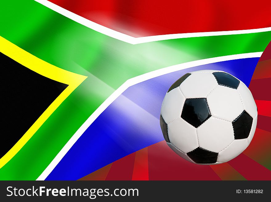 Flag of South Africa with soccer ball. Flag of South Africa with soccer ball
