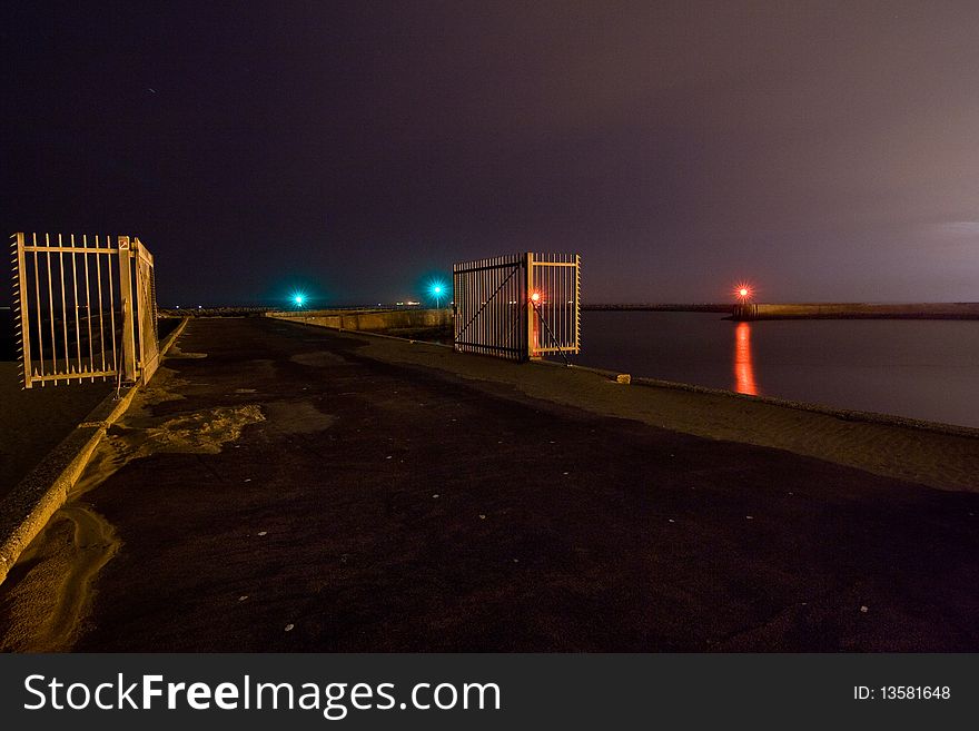 The harbour of Scheveningen at night. The harbour of Scheveningen at night.