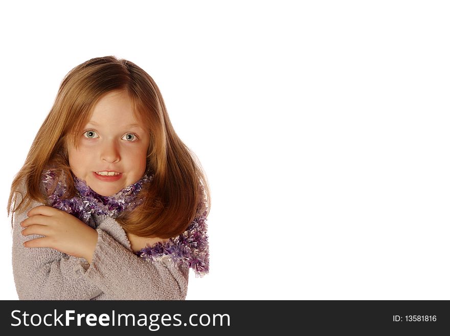 Young girl wearing scarf on an isolated background