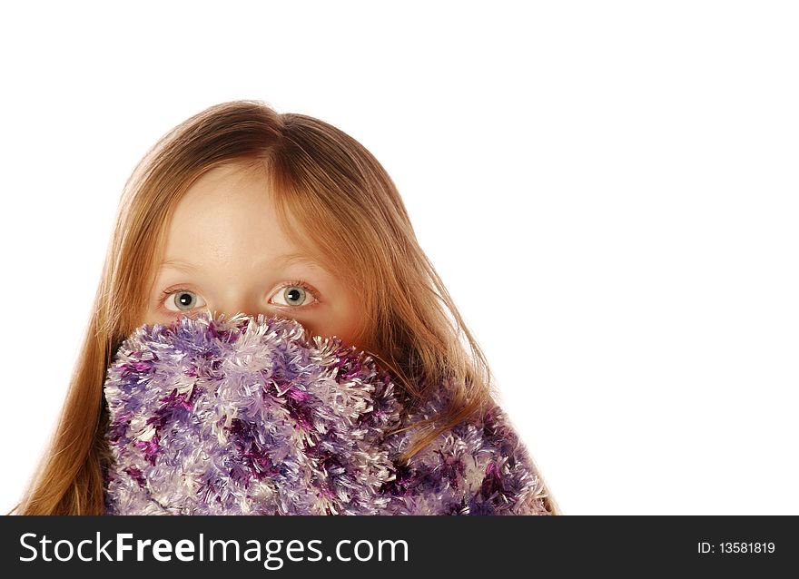 Young girl wearing scarf on an isolated background