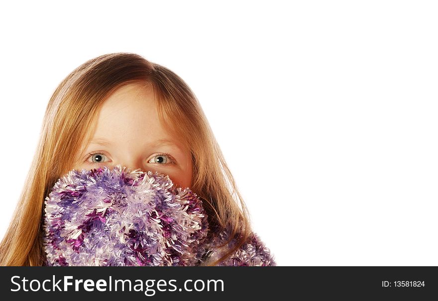 Young girl wearing scarf on an isolated background
