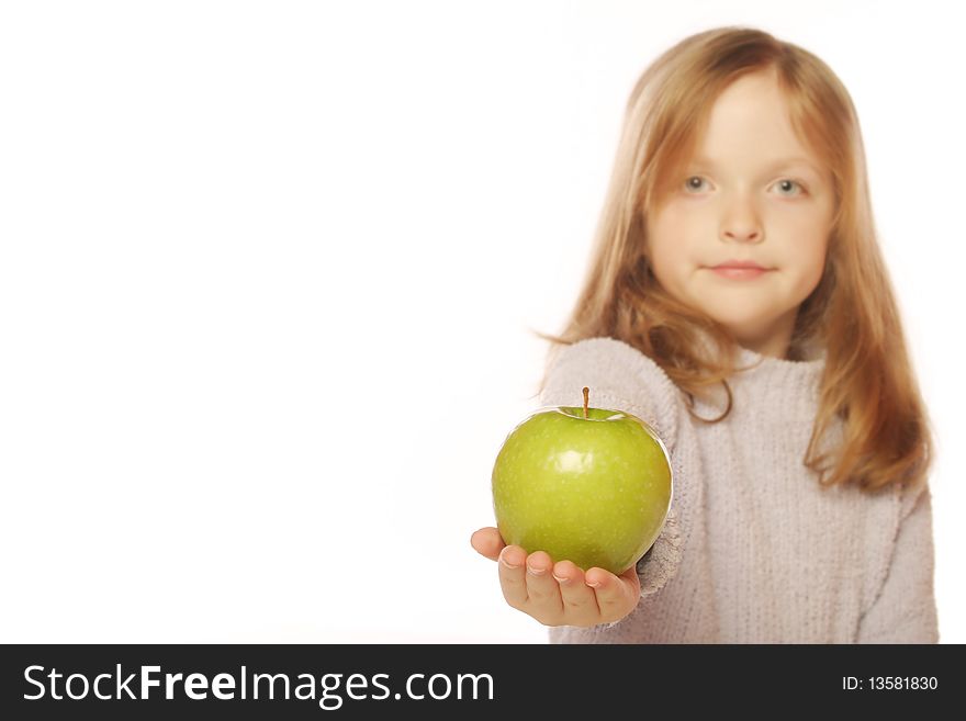 Young Girl Holding An Apple