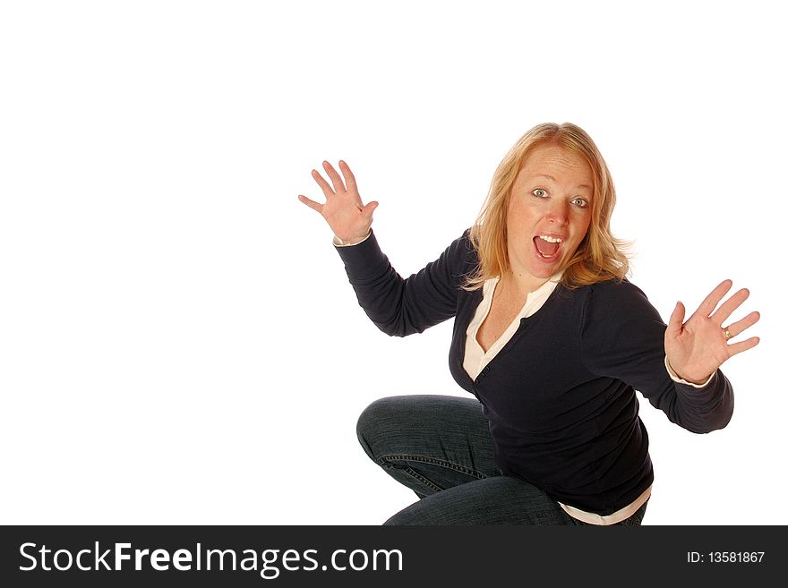 Woman with an excited expression on an isolated background. Woman with an excited expression on an isolated background