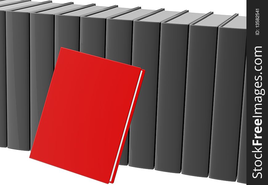 Highres 3d rendering red book against a book shelf
