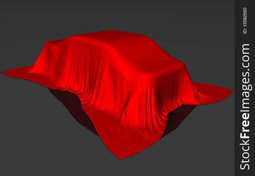 The car covered red silk cloth - photorealistic 3d render. The car covered red silk cloth - photorealistic 3d render