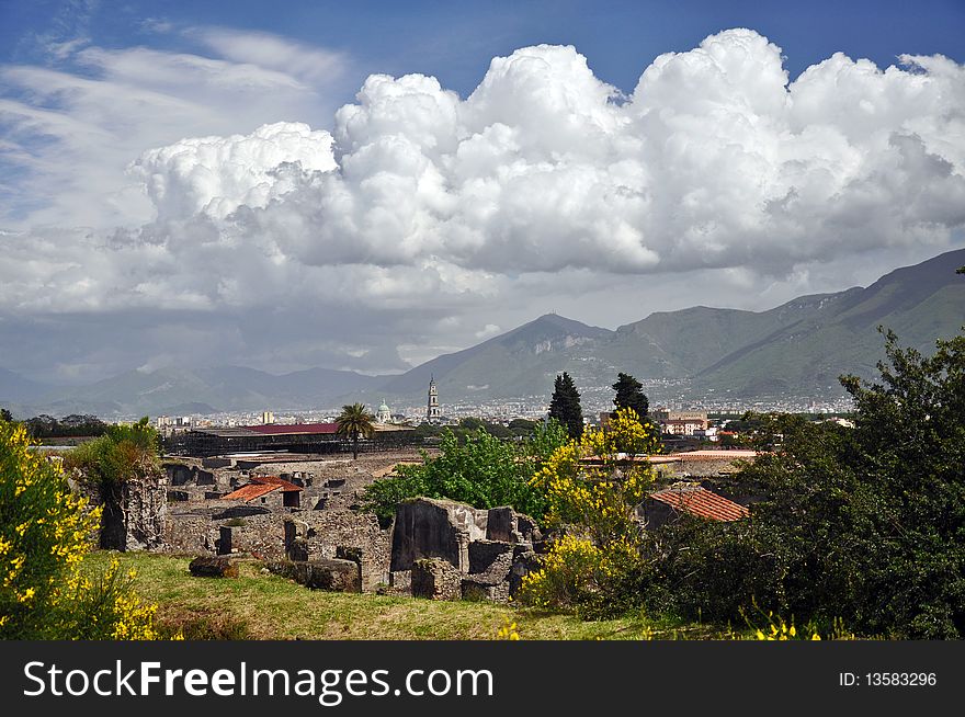 View of the new town at the foot of Mount Vesuvius. View of the new town at the foot of Mount Vesuvius