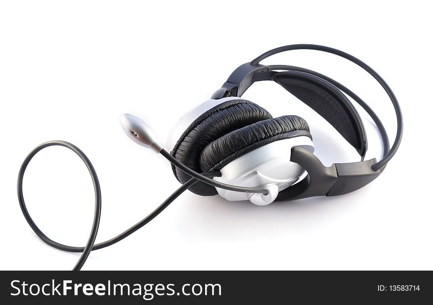 Headset and microphone on white background