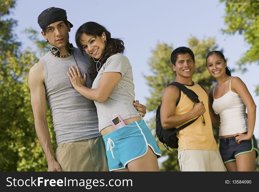 Two Young Couples Outdoors.