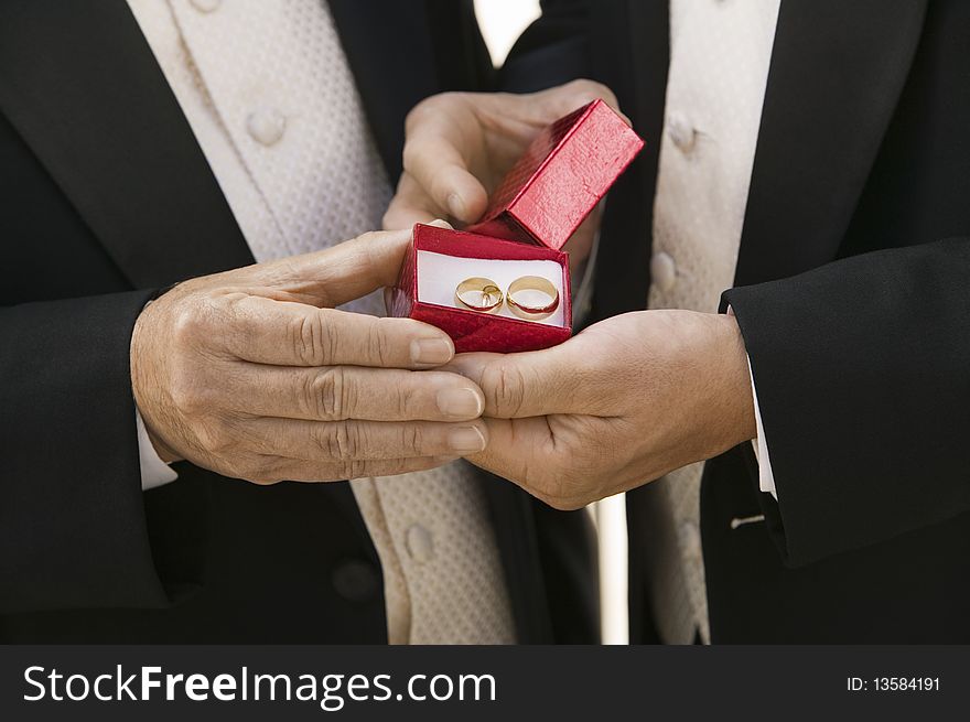 Groom And Father Holding Wedding Rings