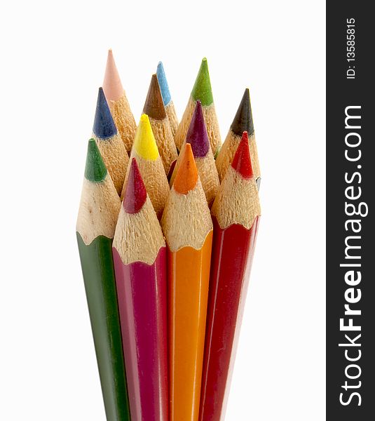 Various color pencils closeup isolated on white. Various color pencils closeup isolated on white.