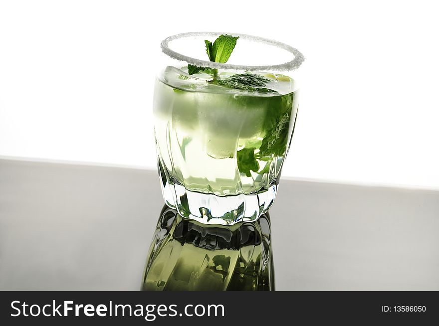 Arrangement of fruit drink with ice, mint and lime. Arrangement of fruit drink with ice, mint and lime