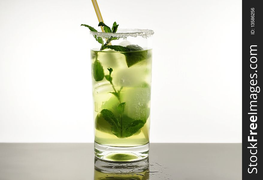 Arrangement of fruit drink with ice, mint and lime. Arrangement of fruit drink with ice, mint and lime