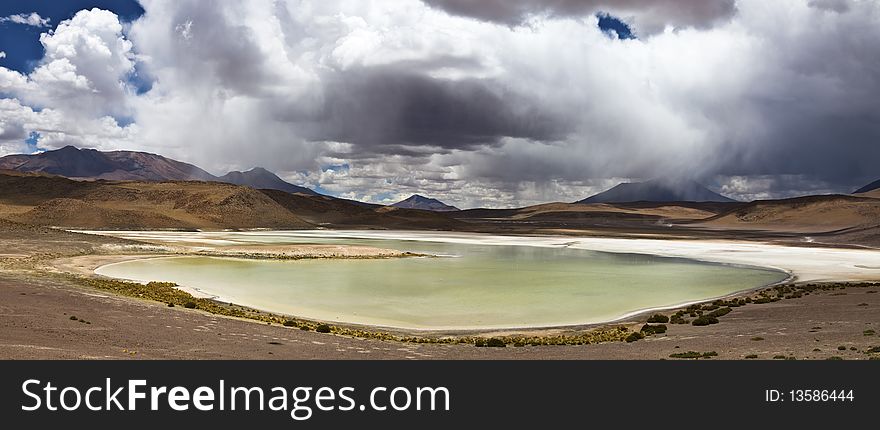 Highland green lake in Uyni desert Bolivia. Highland green lake in Uyni desert Bolivia