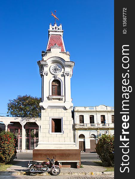 Clock Tower In Front Of Train Station In Santiago