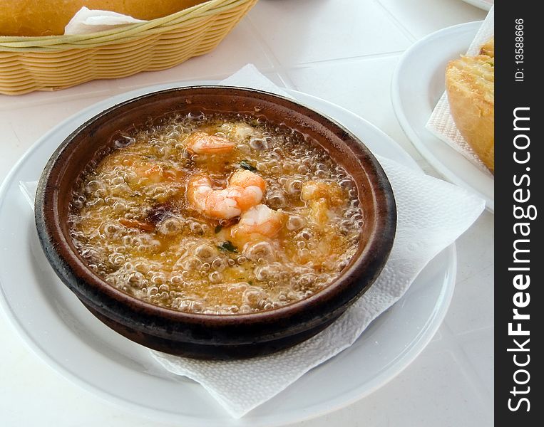 Gourmet Soup of Prawns ,with bread. Gourmet Soup of Prawns ,with bread