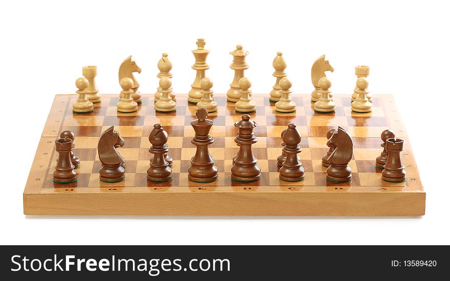 Chessmen  on  the board on white background