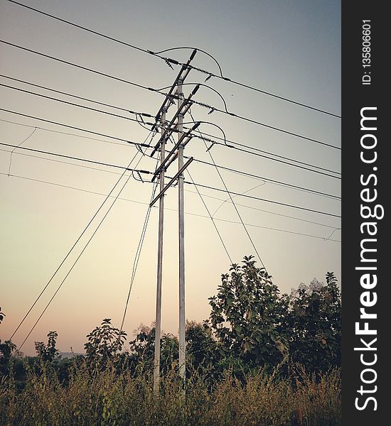 Overhead Power Line, Electricity, Sky, Transmission Tower