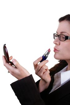 Business Woman Applying Red Lipstick Stock Photos Business Woman Applying Red Lipstick Stock Photos