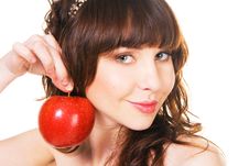 Lovely Young Girl Holding A Ripe Red Apple Stock Image Lovely Young Girl Holding A Ripe Red Apple Stock Image