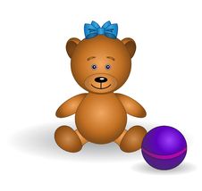 Free Bear-babe With A Bow And A Ball Royalty Free Stock Photos - 13595818
